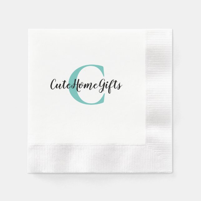 Aquamarin Blue Black Monogram Name Cocktail Serviette (Vorderseite)