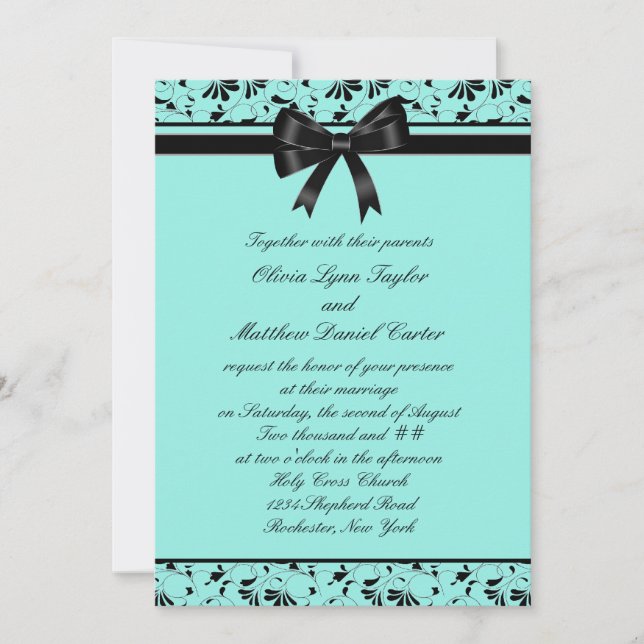 Aquamarin Blue Black Swirl Aqua 12x18 Wedding Einl Einladung (Vorderseite)