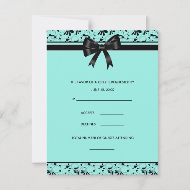 Aquamarin Blue Black Swirl Aqua Einladung RSVP Kar (Vorderseite)
