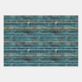Aquamarin Blue Boho Geschenkpapier Set