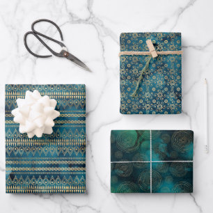 Aquamarin Blue Boho Geschenkpapier Set