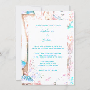 Aquamarin Blue Boho Woodland Pilz Art Wedding Einladung