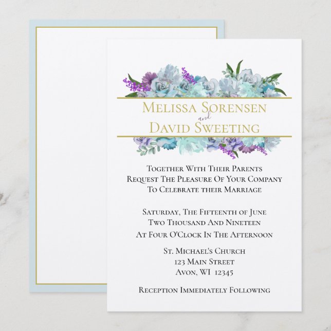 Aquamarin Blue Bouquet Tradition Hochzeitssuite Einladung (Vorne/Hinten)