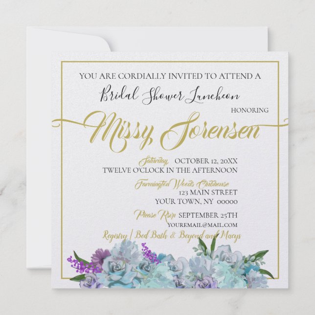 Aquamarin Blue Bouquet Wedding Suite Brautparty Einladung (Rückseite)