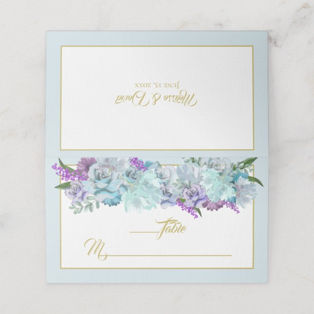 Aquamarin Blue Bouquet Wedding Suite Vielen Dank Platzkarte (Außenseite Aufgefaltet)