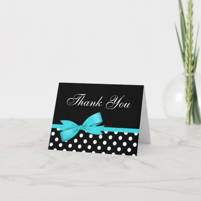 Aquamarin Blue Bow Black Polka Dots Danke (Vorderseite)