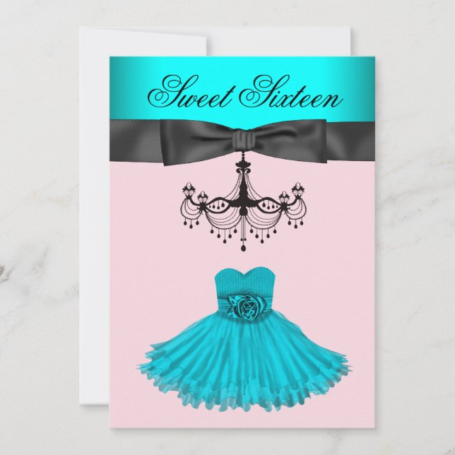 Aquamarin Blue Chandelier 16 . Geburtstag Birthday Einladung (Vorderseite)