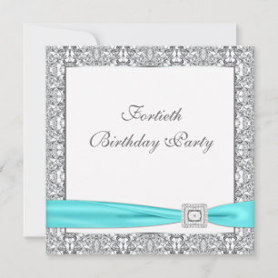 Aquamarin Blue Classy 40. Geburtstag Party Einladung