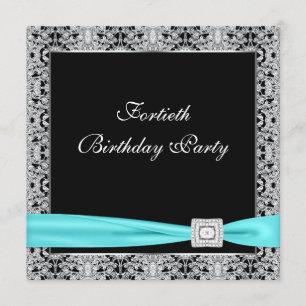 Aquamarin Blue Classy Black 40. Geburtstag Party Einladung