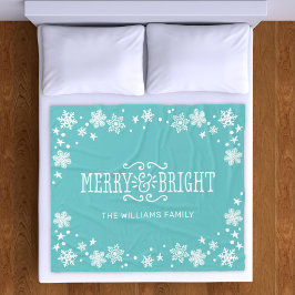 Aquamarin Blue Custom Holiday mit Merry und Bright Fleecedecke