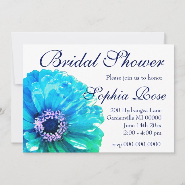 Aquamarin Blue Daisy - Brautparty Einladung (Vorderseite)