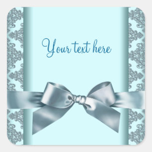 Aquamarin Blue Damask Quadratischer Aufkleber