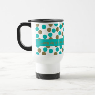Aquamarin Blue & Dark Tan Polka Dots Getränke Tass Reisebecher
