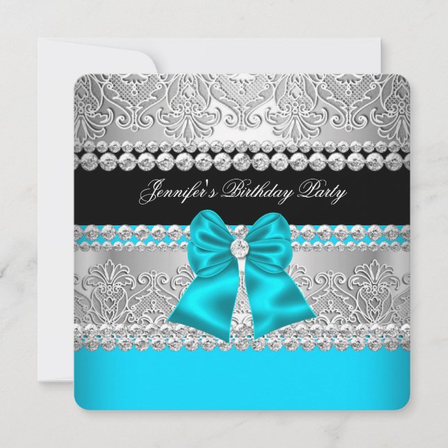 Aquamarin Blue Diamond Lace Geburtstagsparty Einladung (Vorderseite)