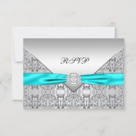 Aquamarin Blue Diamond Wedding RSVP Karte