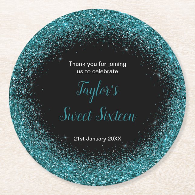Aquamarin Blue Dress Imitate Glitzer Sweet 16 Birt Runder Pappuntersetzer (Vorderseite)