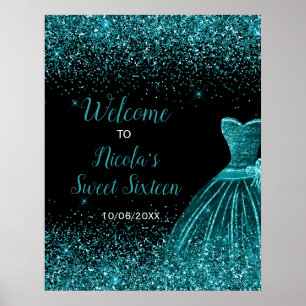 Aquamarin Blue Dress Imitats Glitzer Sweet 16 Will Poster