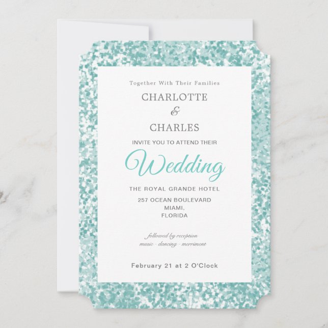 Aquamarin Blue Elegante Wedding Einladung (Vorderseite)