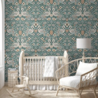 Aquamarin Blue Flamingo Floral Damask
