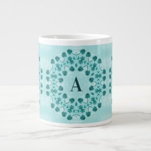 Aquamarin Blue Floral Abstrakt Monogramm Jumbo-Tasse