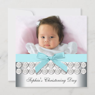 Aquamarin Blue Foto Baby Girl Christening Einladung