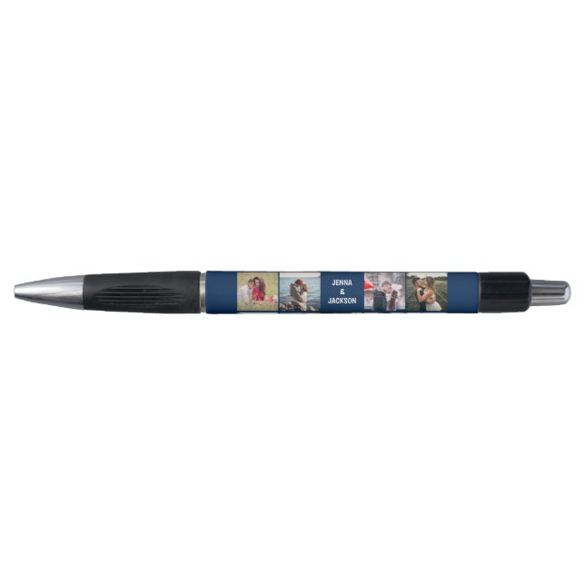 Aquamarin Blue Foto Collage Wedding Custom Pen Kugelschreiber (Vorderseite)