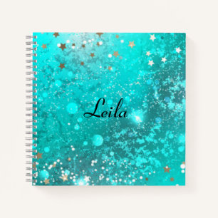 Aquamarin Blue Funkelnd Glitzer Name Notizbuch