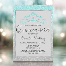 Aquamarin Blue Girly Glitzer Sparkle Quinceanera Einladung