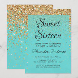 Aquamarin Blue Girly Glitzer Sparkle Sweet 16 Gebu Einladung