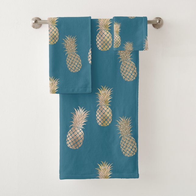 Aquamarin Blue Glam Ananas Badhandtuch Set (Insitu)