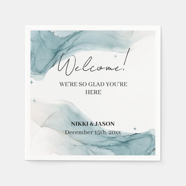 Aquamarin Blue Glitzer Aqua Green Wedding Willkomm Serviette (Vorderseite)