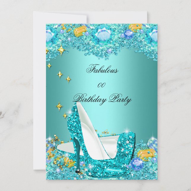 Aquamarin Blue Glitzer High Heels Fabulous Party Einladung (Vorderseite)