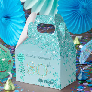Aquamarin Blue Glitzer & Ribbon 80. Geburtstag Geschenkschachtel