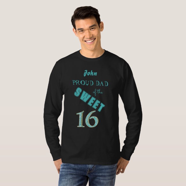 Aquamarin Blue Glitzer Sweet 16 Proud Vater Geburt T-Shirt (Vorne ganz)