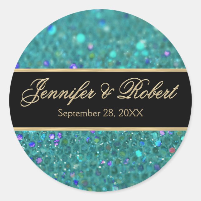 Aquamarin Blue Glitzer Wedding Sticker (Vorderseite)