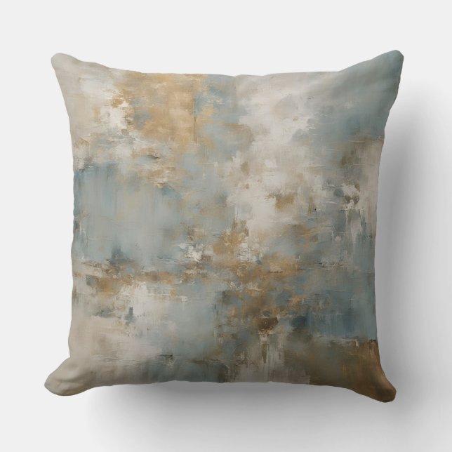 Aquamarin Blue Gold Abstrakt Kissen (Vorderseite)