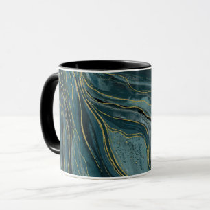 Aquamarin Blue Gold Abstrakt Watercolor Waves Tasse