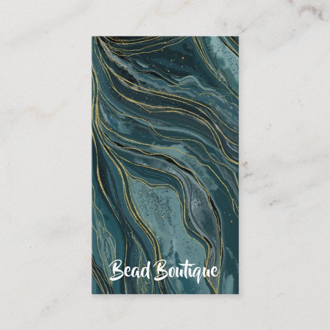 Aquamarin Blue Gold Abstrakt Watercolor Waves Visitenkarte (Vorderseite)