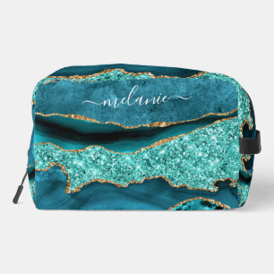 Aquamarin Blue Gold Aqua Türkis Benutzerdefiniert Waschbeutel