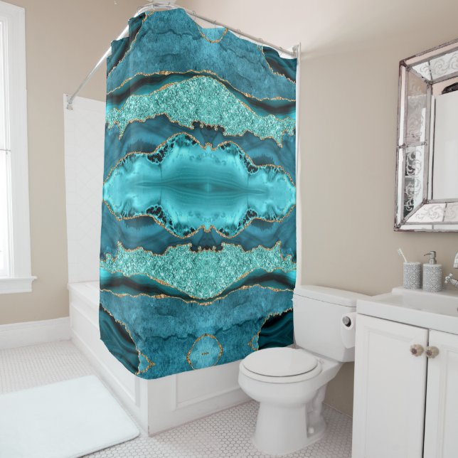 Aquamarin Blue Gold Aqua Türkis Duschvorhang (Beispiel)