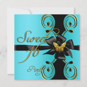 Aquamarin Blue Gold Butterfly Sweet 16 16 . Geburt Einladung