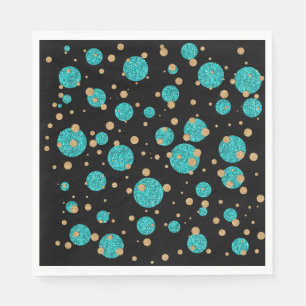 Aquamarin Blue Gold Confetti Polka Dots Serviette
