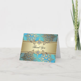 Aquamarin Blue Gold Dankykarten Dankeskarte