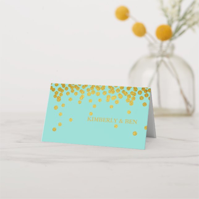 Aquamarin Blue & Gold Dusche Party Vielen Dank Platzkarte (Vorderseite)