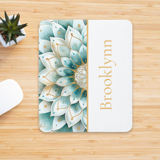 Aquamarin Blue Gold Floral Mandala Personalisiert Mousepad