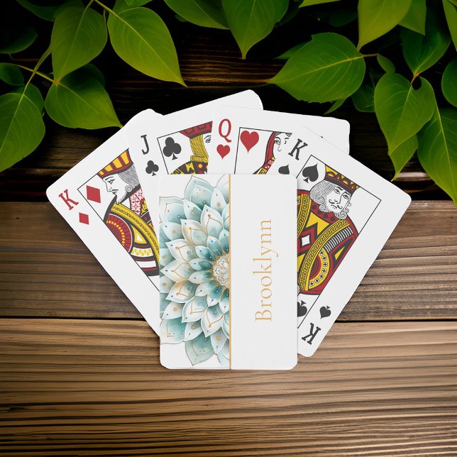 Aquamarin Blue Gold Floral Mandala Personalisiert Spielkarten (Von Creator hochgeladen)