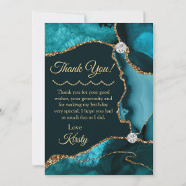 Aquamarin Blue Gold Glitzer Agate Birthday Vielen  Dankeskarte