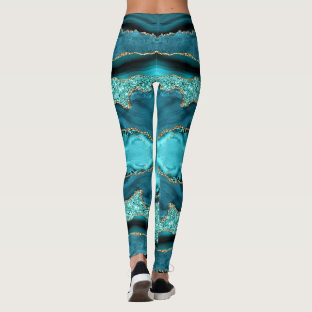 Aquamarin Blue Gold Glitzer Aqua Türkis Leggings (Rückseite)