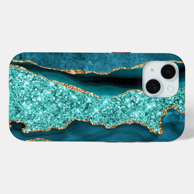 Aquamarin Blue Gold Glitzer Aqua Turquoise iPhone  Case-Mate iPhone Hülle (Rückseite (Horizontal))