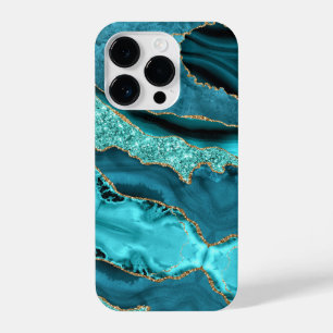 Aquamarin Blue Gold Glitzer Aqua Turquoise iPhone  iPhone 14 Pro Hülle